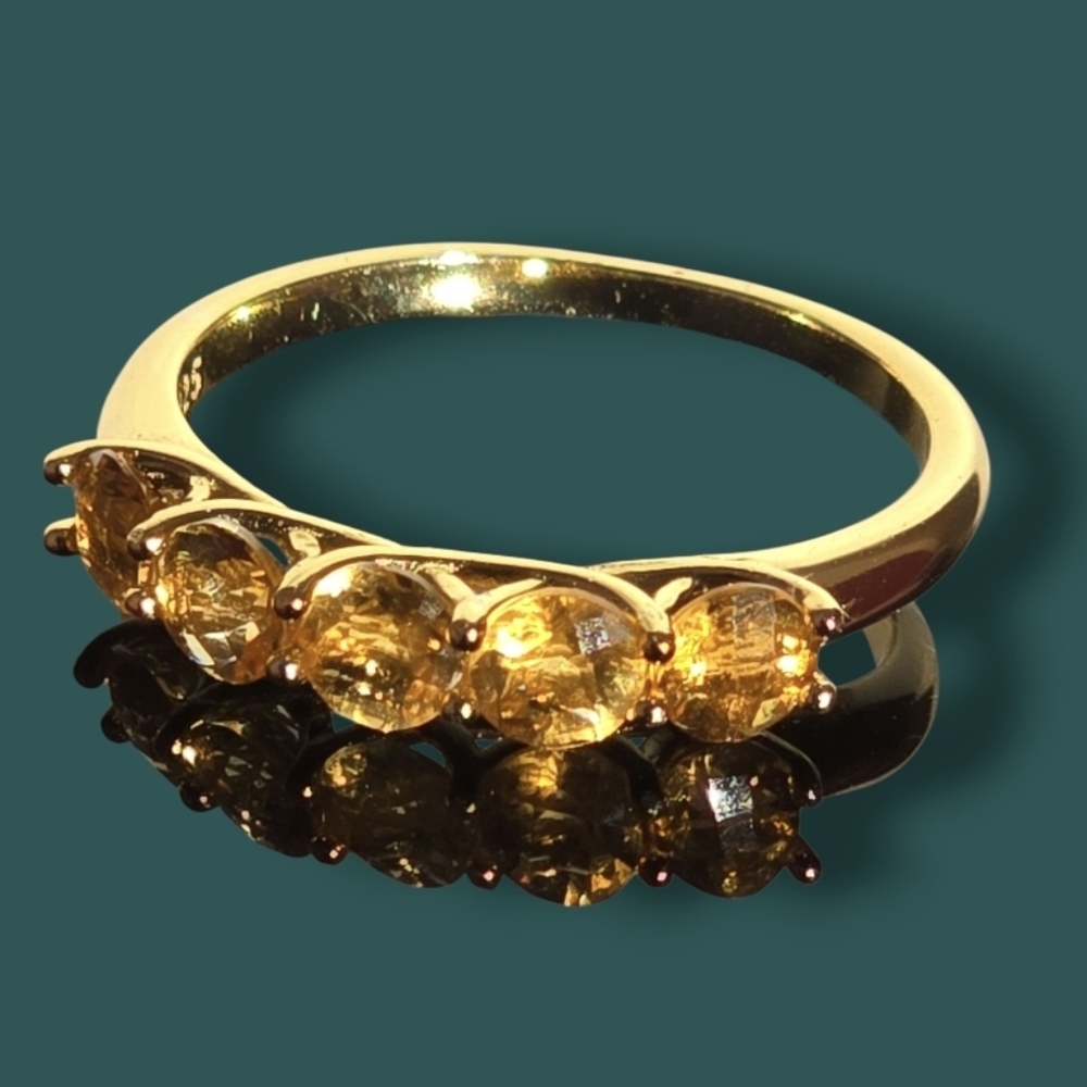 925 Sterling Silver Ring with Natural Citrine 4x4mm Gemstone